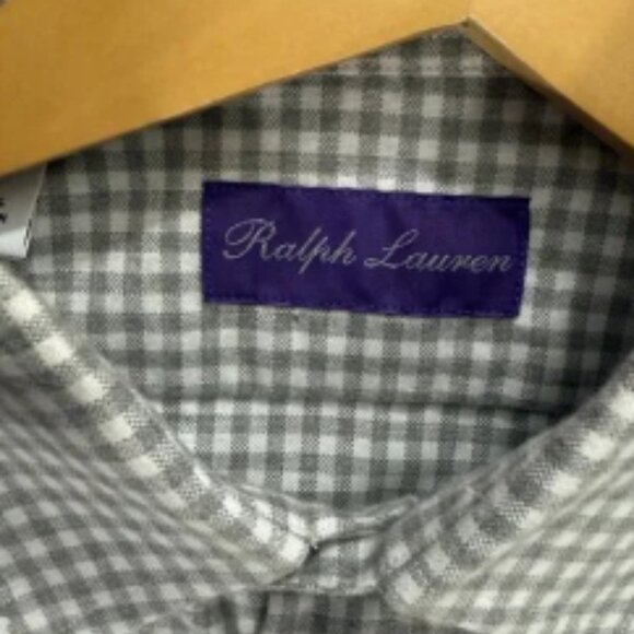 Ralph Lauren Purple Label Flannel Shirt size M color Plaid Gray / tan - Picture 2 of 8